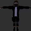 Game Movie Character Wearing Black Coat Purple Inner Shirt Mask Goggles And Arms Outstretched