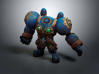 Blue Mechanical Creature Character With Green Eyes And Metallic Accents Design 3d model