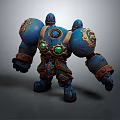 Blue Mechanical Creature Character With Green Eyes And Metallic Accents Design