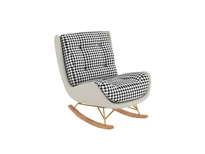 Comfortable Leisure Rocking Chair With Black And White Houndstooth Pattern And Sturdy Wooden Frame 3d model