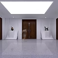 Modern Hall Interior With Red Spiral Staircase Black Floor Design Wall Paintings And Decorative Tree