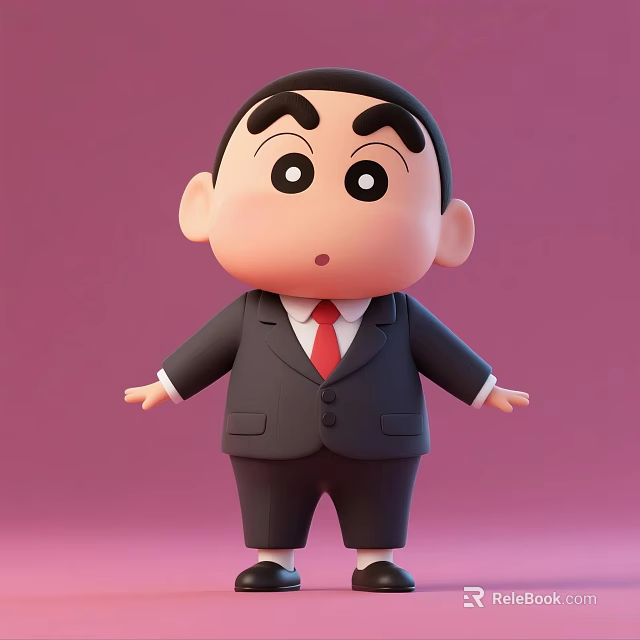 Stylish Cartoon Man Wearing Black Suit Red Tie Against Pink Background With Arms Outstretched 3d model 
