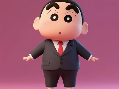 Stylish Cartoon Man Wearing Black Suit Red Tie Against Pink Background With Arms Outstretched 3d model