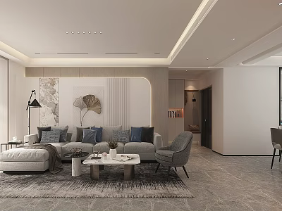 Modern Living and Dining Room Interior Design With Sofa Coffee Table and Dining Chairs 3d model
