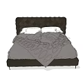Modern Double Bed with Tufted Dark Headboard Gray Comforter and White Pillows 3d model