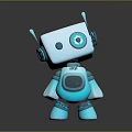 Blue Cartoon Robot Character With Big Eyes Antennas And Orange Screen