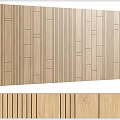 Modern Wooden Bedroom Accent Wall With Vertical Stripes And Square Patterns 3d model