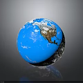 Blue Globe With White Clouds And Land Areas On Gray Background With Reflection 3d model