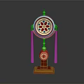 Traditional Decorative Household Item With Red Base Circular Colorful Patterns And Purple Tassels