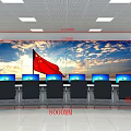 Monitoring Room With Large Screen Wall Multiple Computer Monitors And Rows Of Chairs