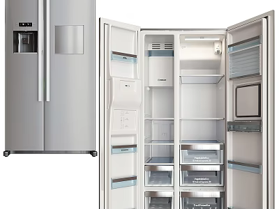 Open Side by Side Refrigerator Freezer with Spacious Stainless Steel Interior Compartments 3d model