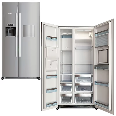 Open Side by Side Refrigerator Freezer with Spacious Stainless Steel Interior Compartments 3d model