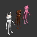 Game Movie Cartoon Animal Characters With White Rabbit Brown Bear Pink Cat 3D Design