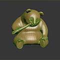 Golden Panda Game Movie Character Sitting Playing Flute With Metallic Texture On Dark Background