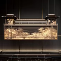 New Chinese Style Rectangular Chandelier With Landscape Pattern And Metal Frame 3d model
