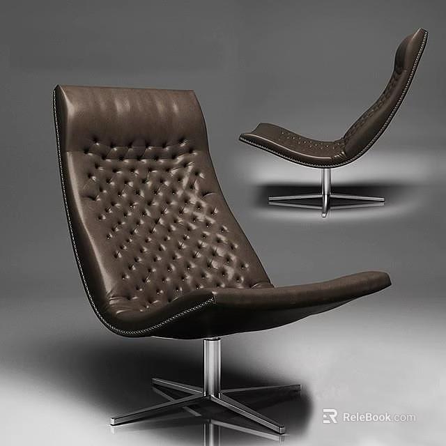 Modern Brown Leather Office Chair with Tufted Design and Metal Base 3d model 
