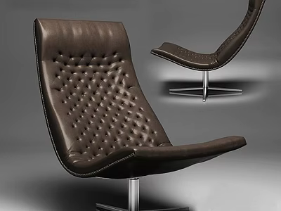 Modern Brown Leather Office Chair with Tufted Design and Metal Base 3d model