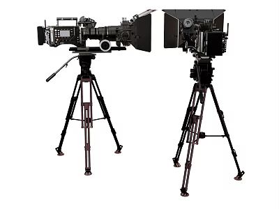 Two Professional Digital Video Cameras With Tripods For Mobile Digital Filming 3d model