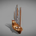 Wooden Junk Sailboat Model With Multiple White Sails And Traditional Hull Design