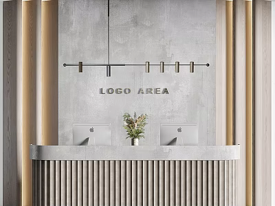 Entryway Cabinet Sideboard With Logo Area Washbasins Potted Plant Gray Wall Wooden Accents Striped Design 3d model