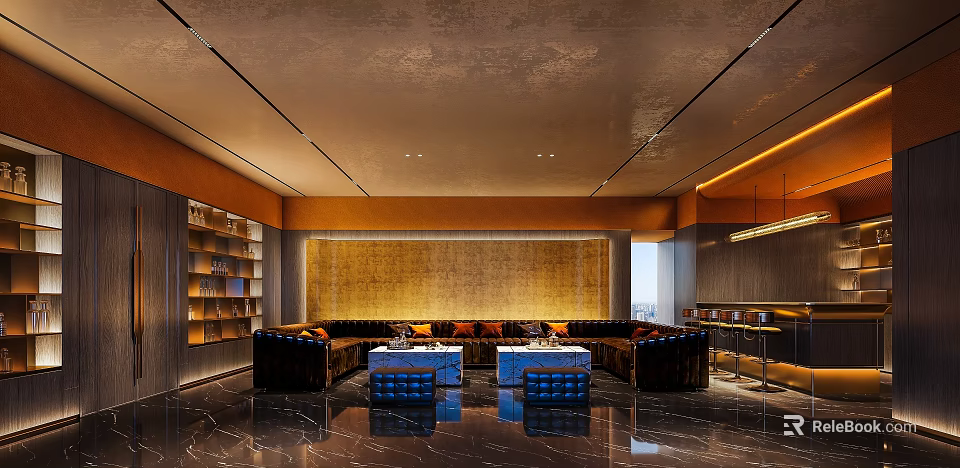 Modern Luxury Home Theater With Plush Sofas And Gold Accents 3d model 