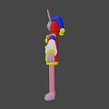 Colorful 3D Cartoon Clown Rabbit With Blue Red Yellow Outfit And Pink Limbs