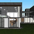 Modern Rural Self Built House With Large Glass Windows Open Design Balcony And Lawn Area