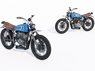 Vintage Blue Motorcycles With Brown Leather Seats And Classic Retro Design 3d model