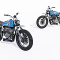Vintage Blue Motorcycles With Brown Leather Seats And Classic Retro Design