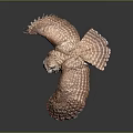 Flying Owl with Brown and White Spotted Feathers Spread Wings Against Dark Background