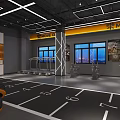 Modern Fitness Studio Interior With Wooden Flooring Gray Walls Ceiling Lights Mirrors And Fitness Balls