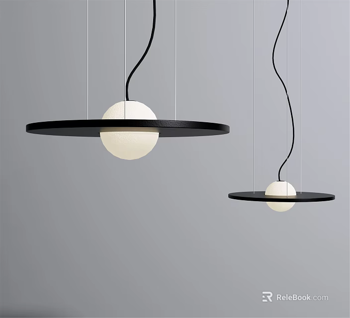 Modern Hanging Chandeliers With Black Circular Ring And White Spherical Shade 3d model