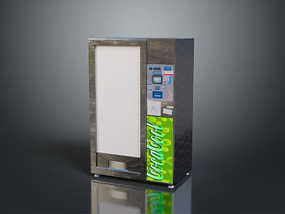Silver Metal Vending Machine With White Panel Green Coca-Cola Logo And Control Panel 3d model
