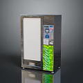 Silver Metal Vending Machine With White Panel Green Coca-Cola Logo And Control Panel
