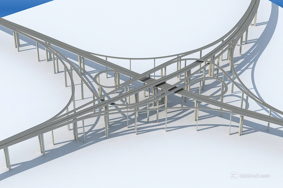Modern Intersecting Bridge Design With Metal Framework And Support Structures 3d model