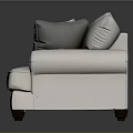 Cream Fabric Sofa With Rolled Arms Dark Wooden Legs And Gray Light Blue Throw Pillows