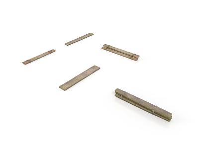 Five Long Thin Brass Strips With Smooth Surface As Mechanical Parts 3d model