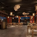 Cozy Restaurant Interior With Wooden Tables Chairs Pendant Lights And Warm Ambience