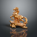 Golden Horse Decorative Sculpture With Leaping Pose And Ornate Base Shiny Finish