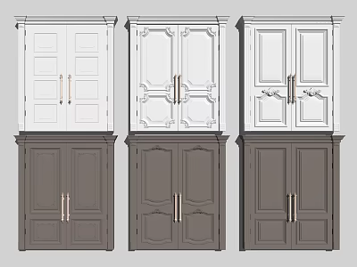 Double Door Cabinets With Various Designs White And Gray Finishes And Brass Handles 3d model