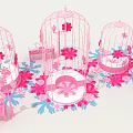 Charming Photo Check-in Spot With Pink Birdcages Flower Decorations Benches And Lamps