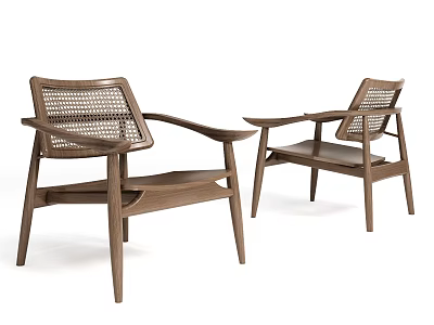 Modern Wooden Leisure Chairs With Rattan Backrest And Armrests Design For Comfortable Seating 3d model