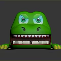Green Crocodile Toy Character With Open Mouth White Teeth Blue Eyes And Yellow Claws