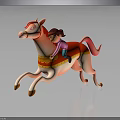 Pink Horse With Little Girl Riding Red Saddle Yellow Trim And Running Pose Toy Figure