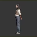 Child Wearing Brown Vest White Long Sleeve Blue Jeans White Shoes Against Gray Gradient Background