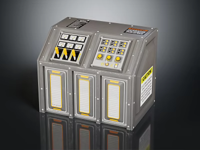 Industrial Control Panel Equipment With Multiple Buttons Indicators And Warning Labels 3d model