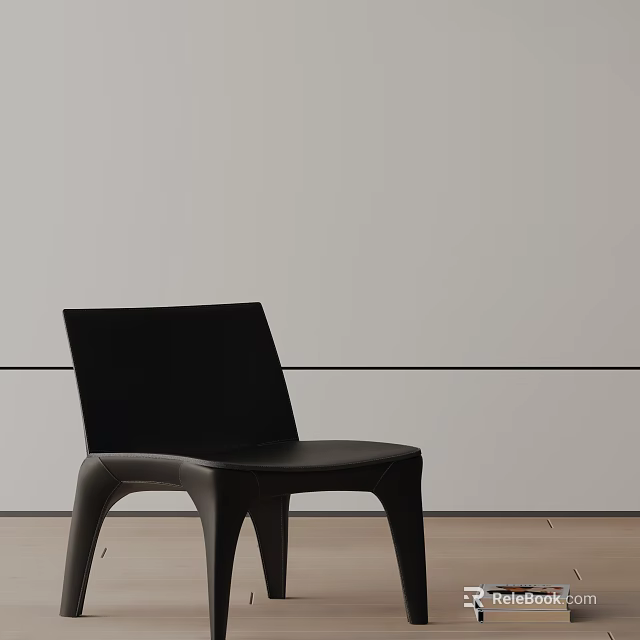 Sleek Black Leather Leisure Chair In Modern Minimalist Interior With Light Wall And Wooden Floor 3d model 