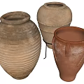 Handcrafted Ceramic Vessels With Ribbed Patterns Rope Textures And Metal Stands 3d model