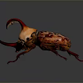 Vibrant Red and Orange Horned Beetle with Curved Horns in 3D Render