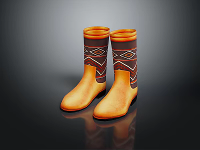 Traditional Style Yellow Brown Boots With Decorative Geometric Diamond Patterns 3d model